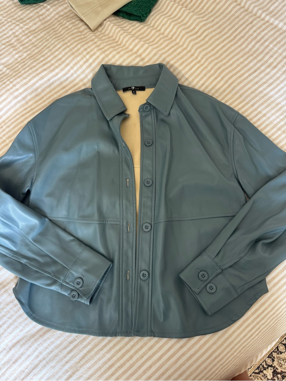 7forMankind Women’s Teal Leather Button-Front Jacket